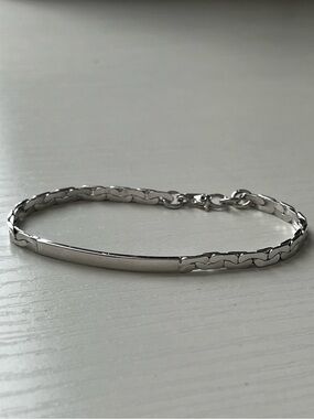 Vintage Monet Silver Tone ID Bar Flat Link Chain Bracelet Signed